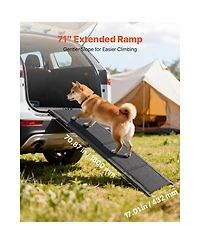 Aostirmotor 71" Folding Dog Ramp for Cars, Suv and Truck. Non-slip felt surface, supports up to 250lbs, portable design, ideal