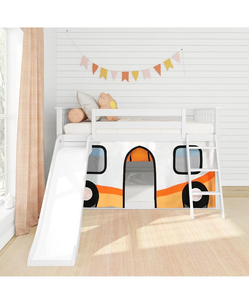 Max & Lily Low Bunk With Easy Slide and Orange Camper Van Curtain