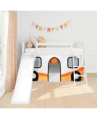 Max & Lily Low Bunk With Easy Slide and Orange Camper Van Curtain