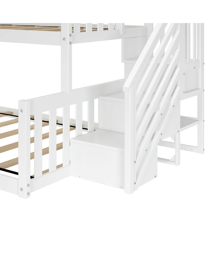 Max & Lily Wooden Twin over Full Low Bunk Bed for Kids with Staircase
