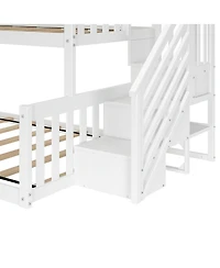 Max & Lily Wooden Twin over Full Low Bunk Bed for Kids with Staircase