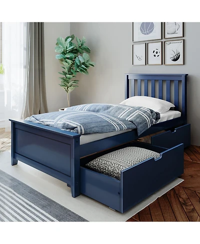 Max & Lily Twin Bed Frame with Storage Drawer, Solid Wood Platform for Kids