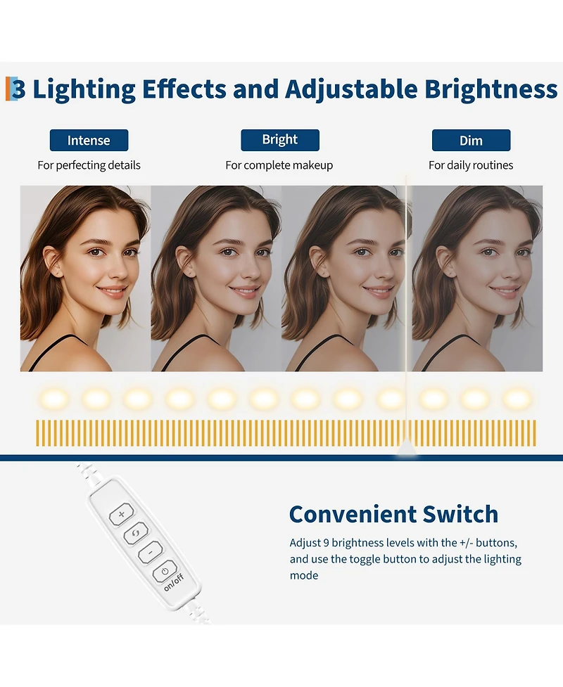 Homfan Makeup Vanity Desk with Led Mirror, Power and Charging Station, 3 Drawers, 2 Cubbies, Cabinet, Shelves, Wooden Dressing Table for Bedroom