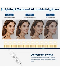 Homfan Makeup Vanity Desk with Led Mirror, Power and Charging Station, 3 Drawers, 2 Cubbies, Cabinet, Shelves, Wooden Dressing Table for Bedroom