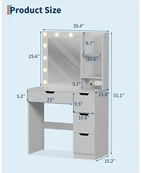 Homfan Vanity Desk with Mirror and Lights, 4 Drawers, Built-in Power Outlet Usb, Adjustable Led Lighting, Makeup Table for Bedroom