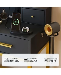 Homfan Makeup Vanity Desk with 3-Color Lights, 4 Drawers, 2 Shelves, Built-In Charging Station, Led Vanity Table for Bedroom, Dressing Room