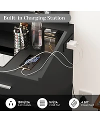 Homfan Modern Vanity Desk with Mirror, Led Lights, Power Outlet, Usb Ports, 2 Drawers, 3 Lighting Modes, Stool, Hairdryer Holder, Bedroom Makeup Table