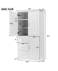 Busdays Tall Wide Storage Cabinet with Doors 3 Drawers for Bathroom Office Freestanding Organization