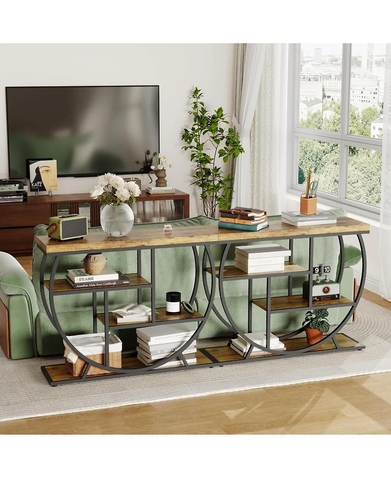 gaomon 3-Tier Industrial Entryway Table with Semicircular Metal Frame, Open Shelf Console Sofa Table for Living Room