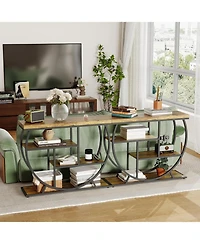 gaomon 3-Tier Industrial Entryway Table with Semicircular Metal Frame, Open Shelf Console Sofa Table for Living Room