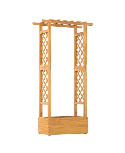 Sugift Wooden Raised Garden Bed with Lattice Trellis and Roof