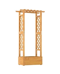 Sugift Wooden Raised Garden Bed with Lattice Trellis and Roof