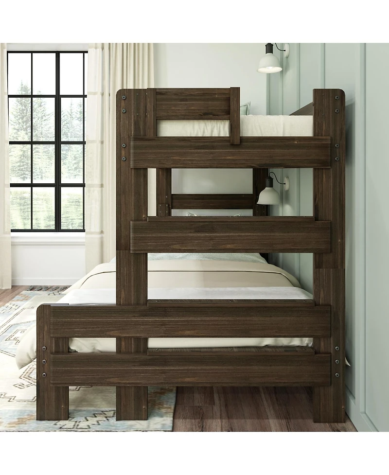 Max & Lily Bunk Bed Twin over Full Size, Modern Farmhouse Solid Wood Bunk Beds for Kids
