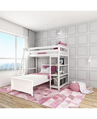 Max & Lily Solid Wood L-Shaped Twin over Twin Bunk Bed with Bookcase for Kids