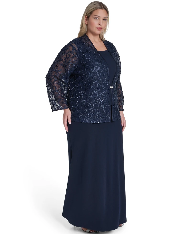 Jessica Howard Plus Scoop Neck Gown & Jacket, 2-Piece Set