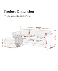 Dyhome Modular Sectional Sofa L Shaped Couch, 3 Seat Sofa Set with Ottoman and Pillows, Chenille Fabric