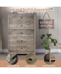 gaomon Modern 5 Drawer Wooden Dresser Chest, Tall Cabinet with Deep Storage Drawers, Metal Knobs, Versatile for Bedroom,Living Room, Hallway, Entryway