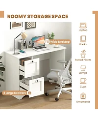 Mecale Wood Computer Desk Workstation with 2 Drawers for Home Office