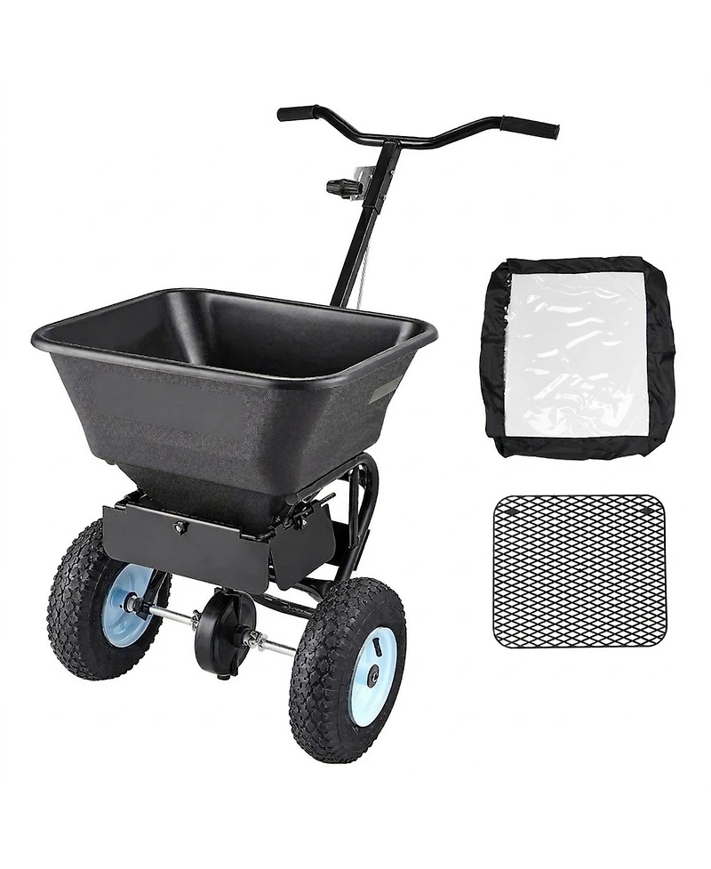 Sugift Lawn Spreader, 100LBS Capacity, Walk-Behind Fertilizer Spreader with Pneumatic Tires