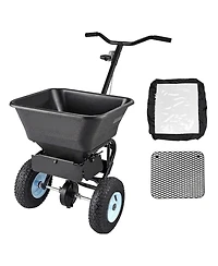 Sugift Lawn Spreader, 100LBS Capacity, Walk-Behind Fertilizer Spreader with Pneumatic Tires