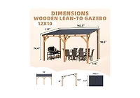 Aecojoy 12' x 10' Outdoor Wooden Gazebo, Patio Lean to Hardtop Pergolas and Gazebos