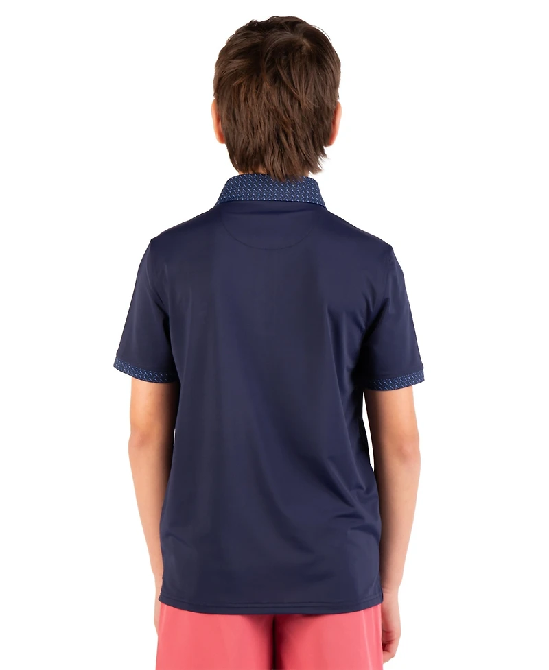 Tailorbyrd Boys Micro Perforated Polo With Printed Collar And Sleeve Trim