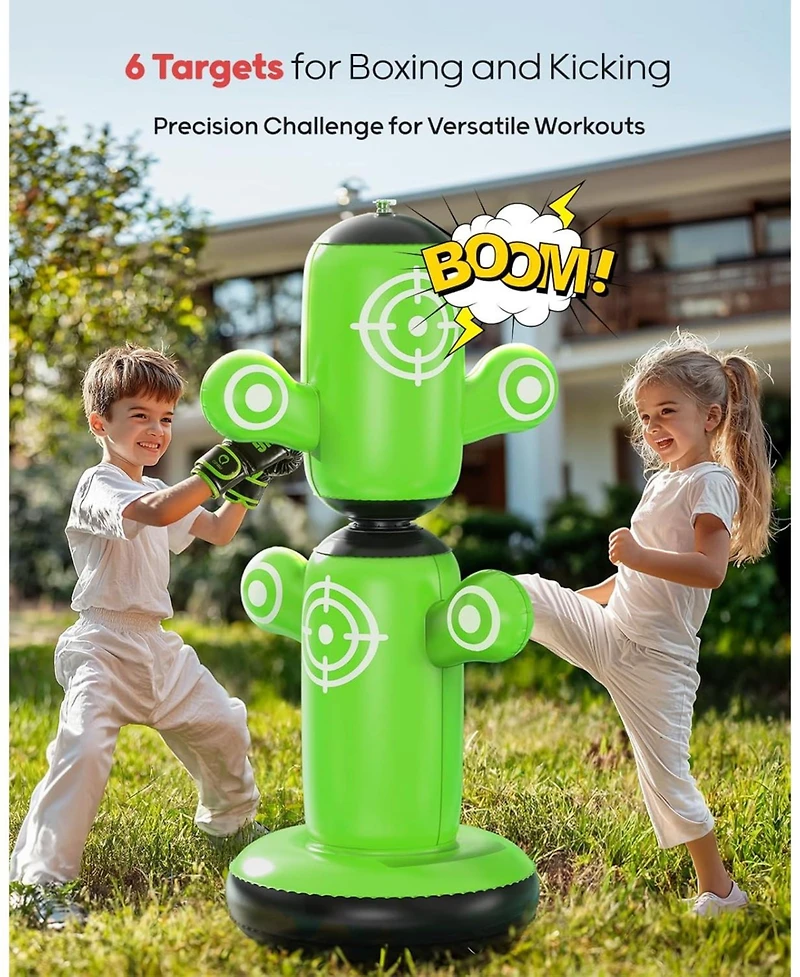 Qpau 360degree(s) Rotatable Punching Bag for Kids, Lager 64" Kids Punching Bag with Gloves, Hand Pump and 6 Targets, Bop Bag Inflatable Punching Toy
