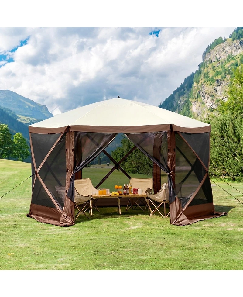 Givimo 6-Sided Pop-Up Gazebo Screen Tent with Removable Wind Cloths and Mesh Windows 12.5x12.5FT