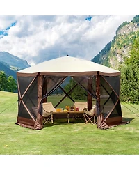 Givimo 6-Sided Pop-Up Gazebo Screen Tent with Removable Wind Cloths and Mesh Windows 12.5x12.5FT