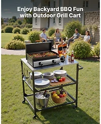 Ecooso Stainless Steel Outdoor Grill Cart with Mesh Shelves