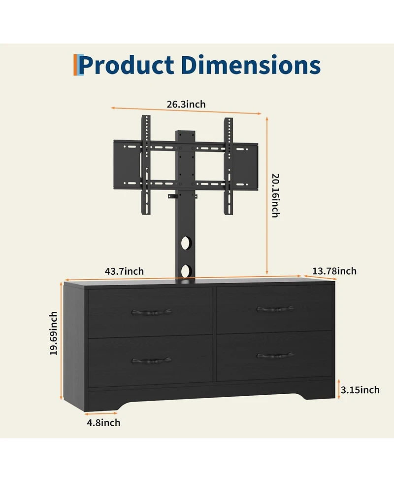 gaomon 63" Modern Tv Stand and Media Console for Up to 75" TVs - Mdf with Adjustable Mount, 6 Drawers.