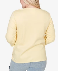 Alfred Dunner Petite Out of the Blue Floral Embroidered Sunshine Crewneck Top