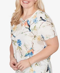 Alfred Dunner Petite Out of the Blue Chickadees Embellished V-Neck T-Shirt