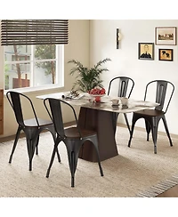 Gymax Tolix Style Metal Dining Chairs Set of 4 with Wood Seat and Removable Backrest