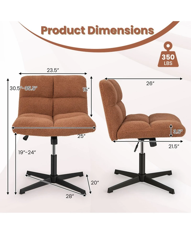 Gouun Armless Cross Legged Desk Chair with Fleece Upholstery and 360-Degree Swivel