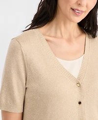 Jm Collection Women's Shine Cardigan Short-Sleeve V-Neck, Macy's Exclusive