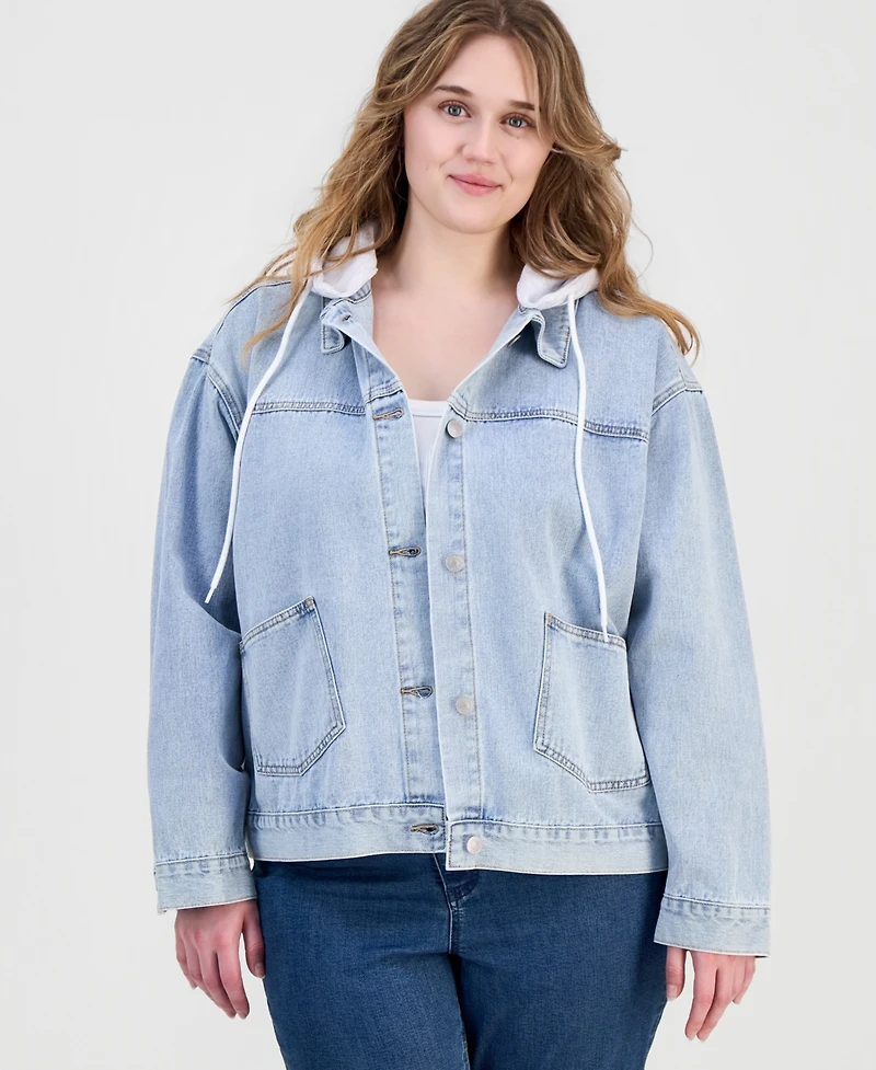 Madden Girl Trendy Plus Hooded Denim Jacket