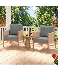 Gouun Acacia Wood Outdoor Chair with Woven Rope Armrests and Seat Cushions