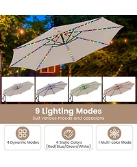 Slickblue Solar Offset Hanging Patio Umbrella 10ft with Base and Lights