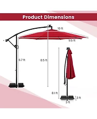 Slickblue Solar Offset Hanging Patio Umbrella 10ft with Base and Lights