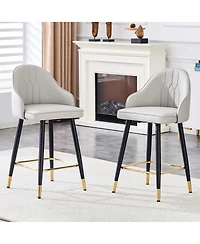 Rainsken Pu Leather Bar Stools Set of 2, Modern Counter Height Chairs with Ergonomic Backrest and Metal Footrest for Home Pub
