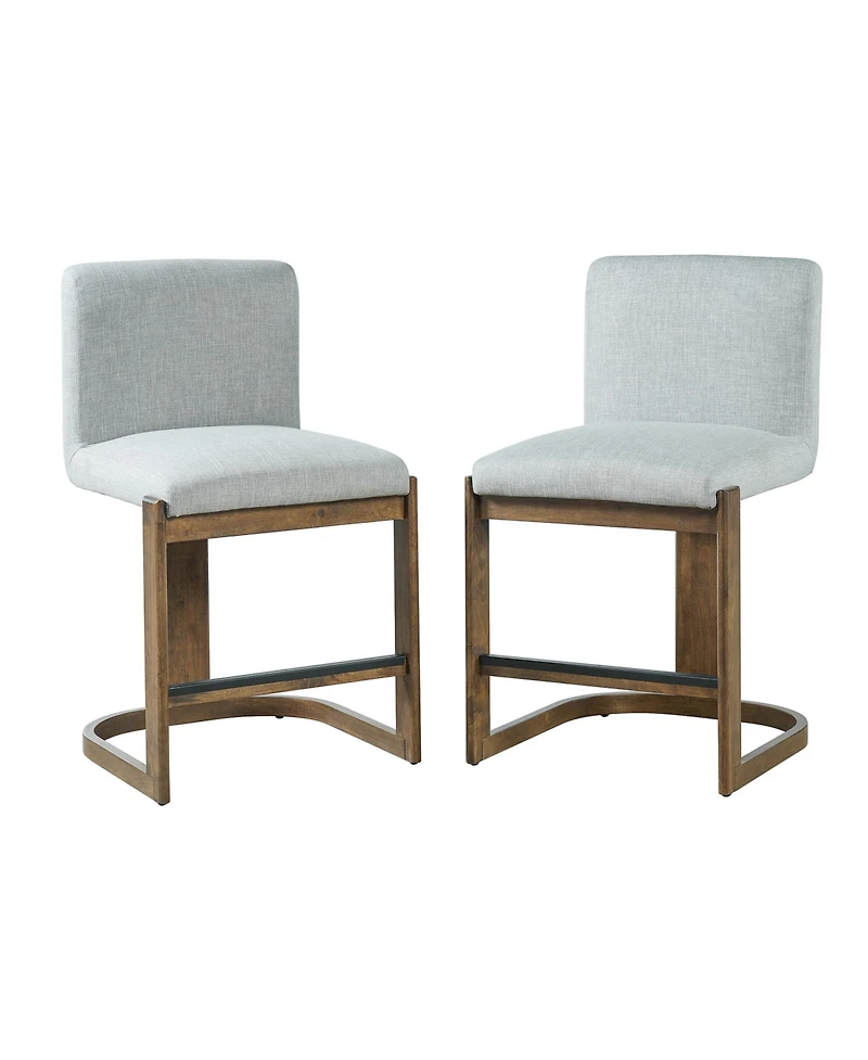 Rainsken Modern Bar Stools Set of 2, 24" Solid Wood Counter Height Chairs with Linen Upholstered Seat for Kitchen Island, Home Bar