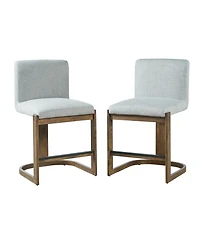 Rainsken Modern Bar Stools Set of 2, 24" Solid Wood Counter Height Chairs with Linen Upholstered Seat for Kitchen Island, Home Bar