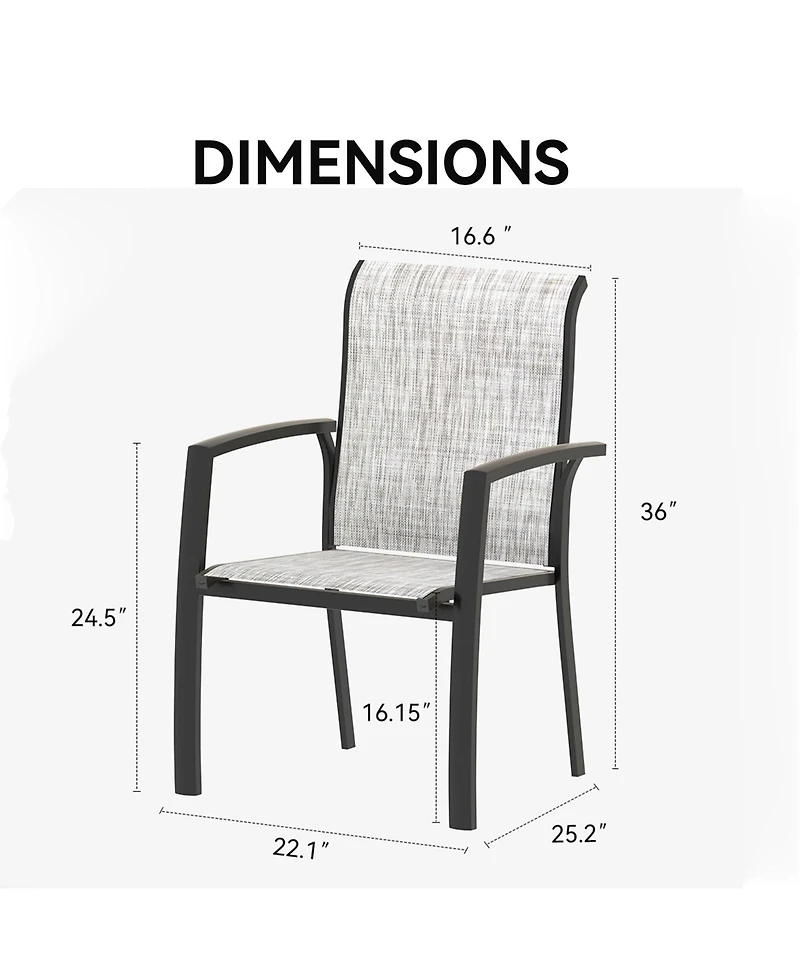 Mondawe 2-Piece Stackable Outdoor Dining Chairs, Metal Frame with E-Coating, Textilene All-Weather Patio Chairs