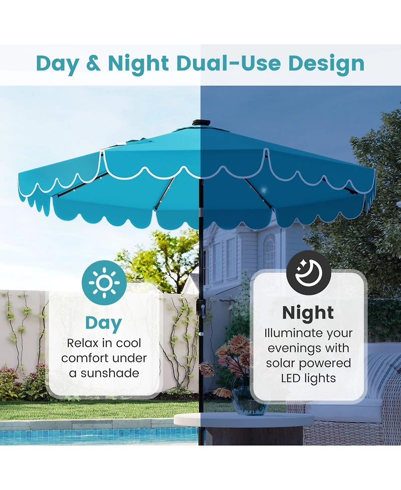 Sugift 9.3 Feet Solar Patio Umbrella with 24 Led Lights Vented Top and Ruffles