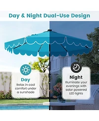 Sugift 9.3 Feet Solar Patio Umbrella with 24 Led Lights Vented Top and Ruffles