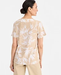 Jm Collection Women's Printed Short Sleeve V-Neck Jacquard Top, Macy's Exclusive