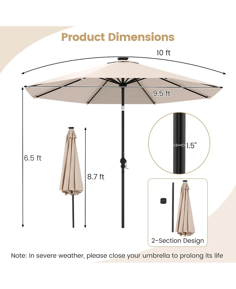 Slickblue Solar Umbrella with Multicolor Led Lights and Tilt