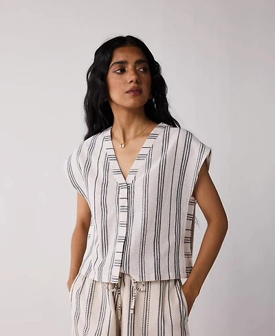 Reistor Women's Relaxed V Neck Striped Top