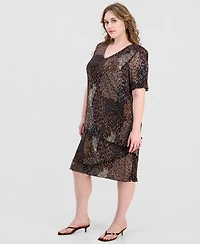 Connected Plus Printed Pleated Asymmetric Tiered Sheath Dress